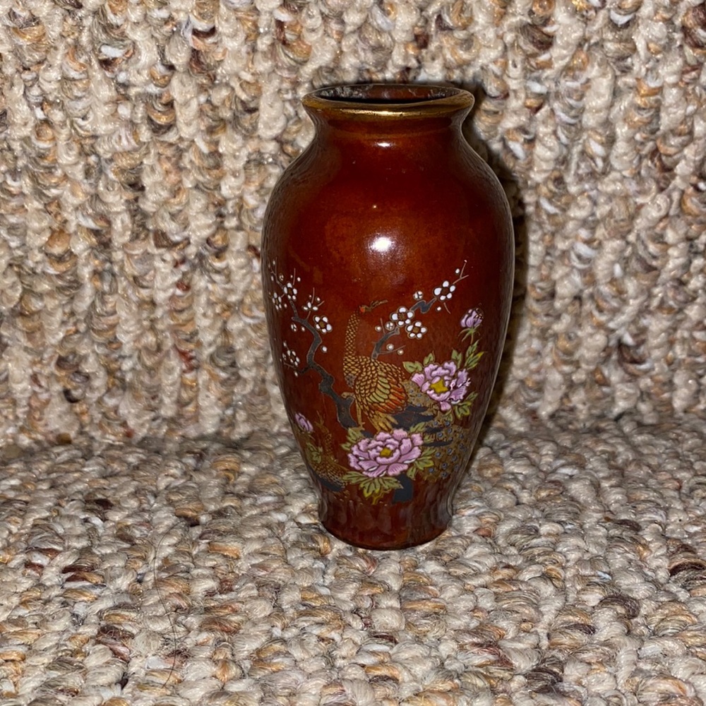 Dark Red Miniature Vase with Floral Design
